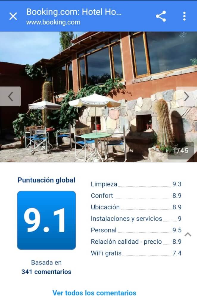 Puntaje de Booking.com al momento de recibir el premio